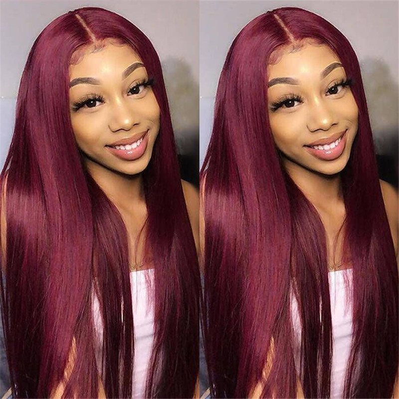 99J Straight/Body Wave 13X4 Burgundy Hd Lace Front Pre Plucked Colored Human Hair Wigs For Women