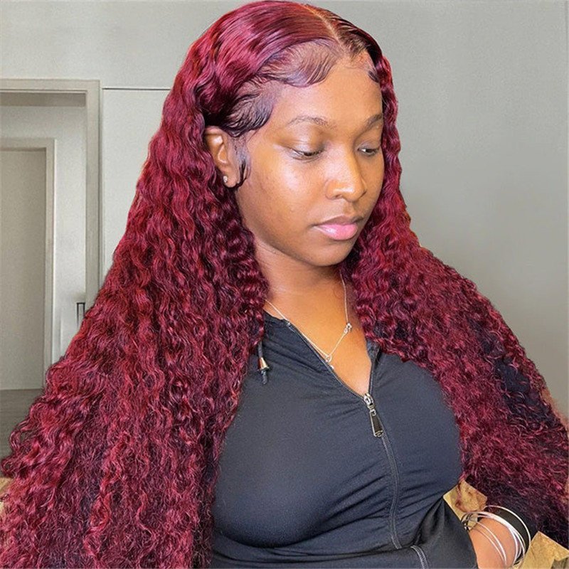 99J Straight/Body Wave 13X4 Burgundy Hd Lace Front Pre Plucked Colored Human Hair Wigs For Women