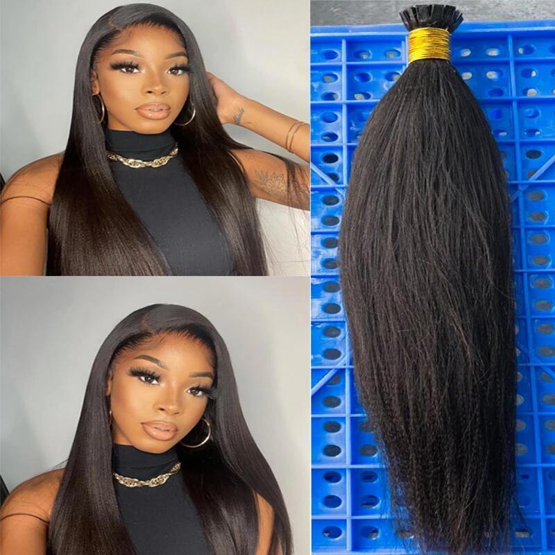 Coarse Yaki Straight Flat K Tips Microlink Hair Extensions  Yaki K Tip Human Hair Extensions 12A Virgin Hair Extensions