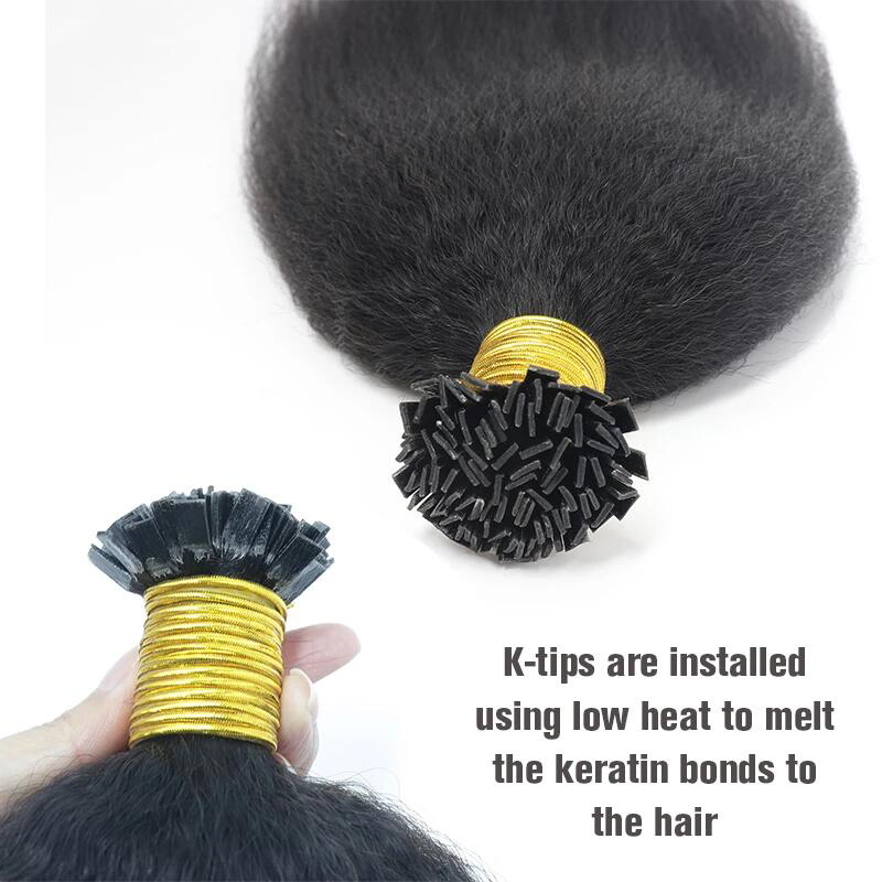 K Tip Hair Extensions Human Hair Kinky Straight Virgin Indian Human Hair Bundles K Flat Fusion Microlinks Hair Extensions For Black Women