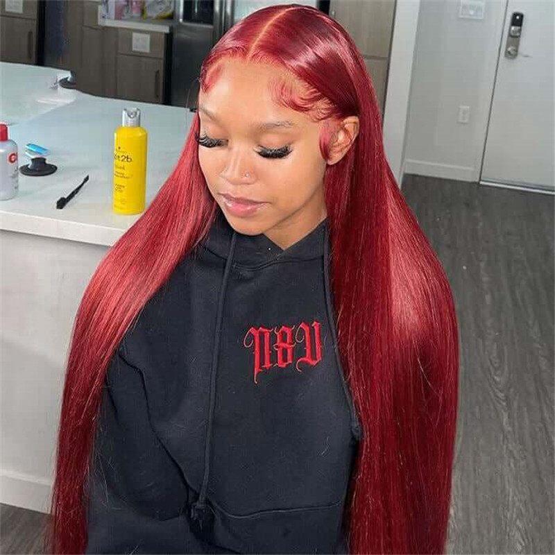 13X6 Hd Lace Front Wig Human Hair Wigs 99J Red Burgundy Pre-Plucked Remy Human Hair Deep Part Wigs