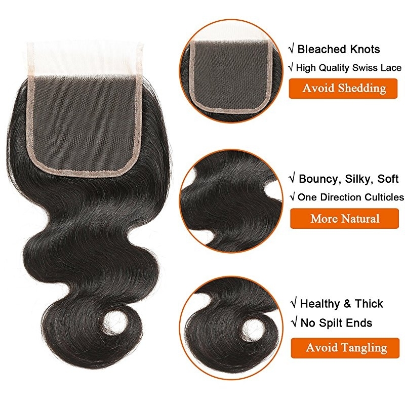Hair With Closure 8A 3 Bundles Body Wave Virgin Human Hair Bundles With Lace Closure Unprocessed Hair Extensions Natural Black