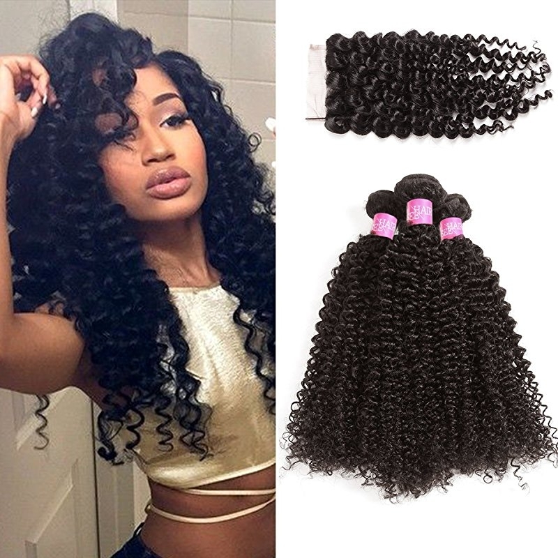 Unprocessed Human Curly Hair Malaysian Deep Curly Human Hair 3 Bundles With 4x4 Lace Closure