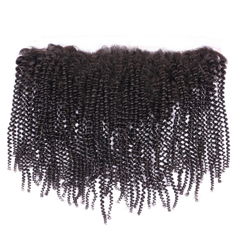 Afro Kinky Curly Human Hair Lace Frontal Closures With Baby Hair Bleached Knots 13x6