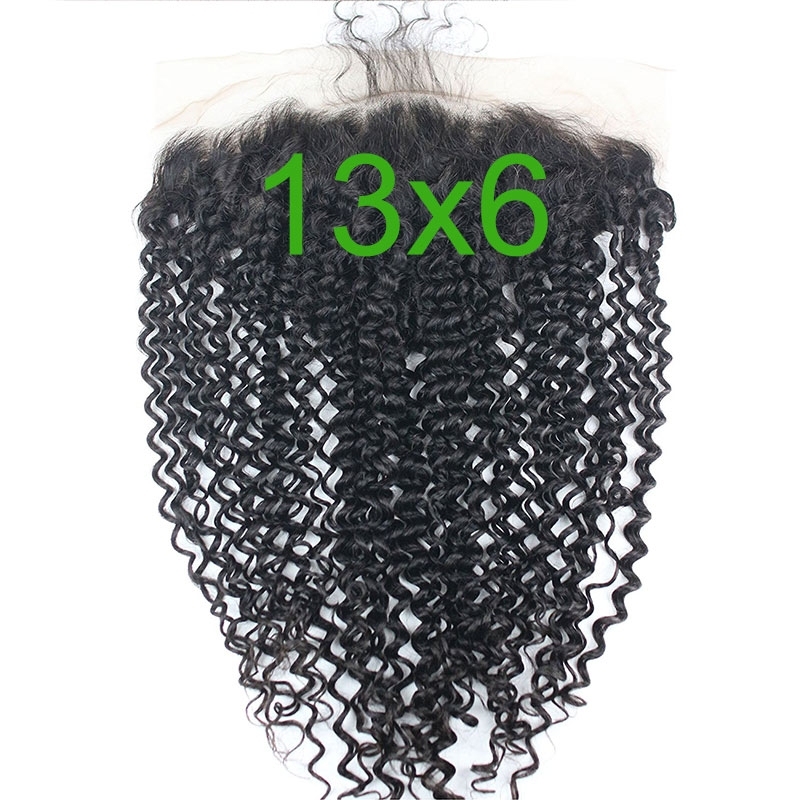 13x6 Lace Frontal Closure Kinky Curly Free Part Ear to Ear Mongolian Human Hair Lace Frontal Bleached Knots with Baby Hair Natural Color (20 inch)