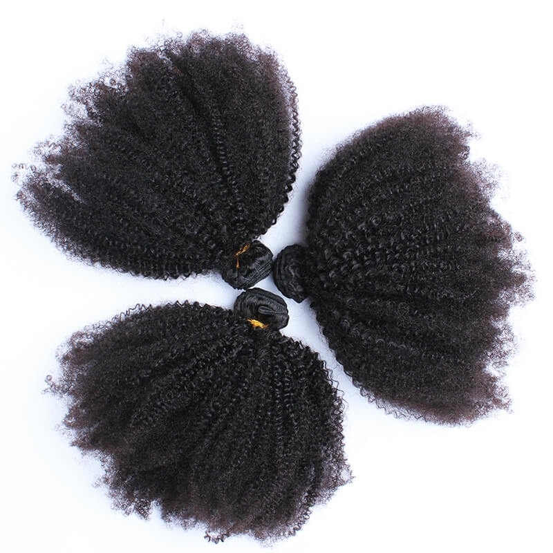 Natural Color Human Hair Afro Kinky Curly Hair Bundles 3PCS with 13X4 Lace Frontal Baby Hair Around Bleached Knots