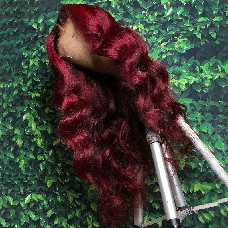 1B/99J Red Burgundy Ombre Lace Front Human Hair Wigs For Women Body Wave Brazilian Remy Glueless Colored Wigs