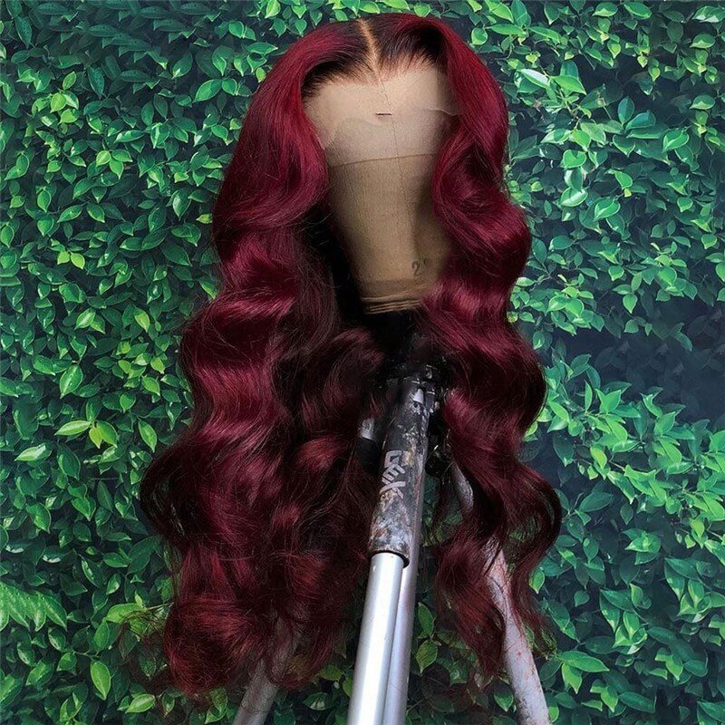 1B/99J Red Burgundy Ombre Lace Front Human Hair Wigs For Women Body Wave Brazilian Remy Glueless Colored Wigs