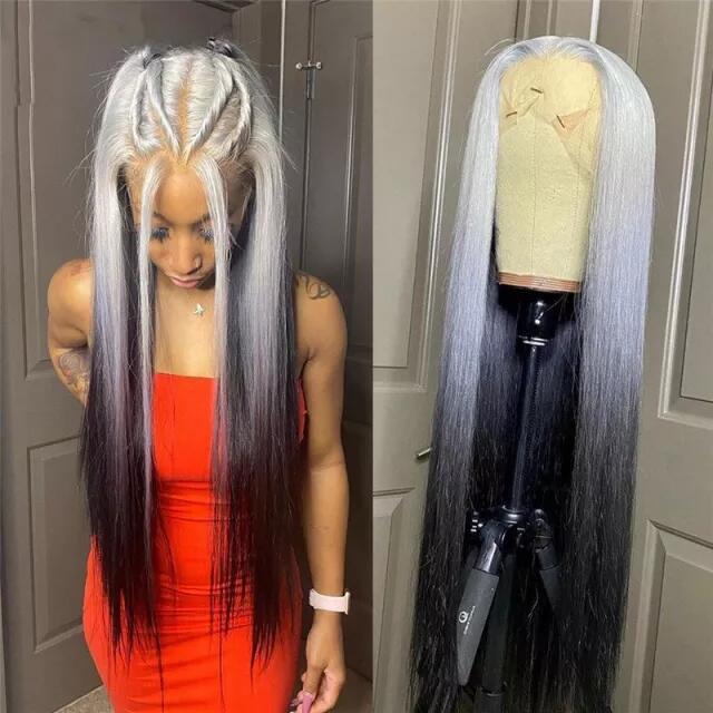 Straight Grey Human Hair Wig Ombre Colored Human Hair Wigs Brazilian Silver Grey 613 Lace Frontal Wig Human Hair Bleached Knots