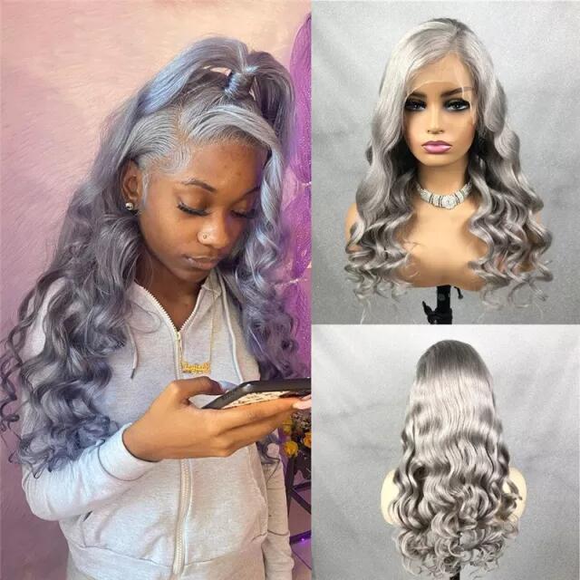 Brazilian Remy Hair Grey Human Hair Wig Body Wave Lace Front Human Hair Wigs For Women With Pre Plucked Transparent Closure Wig