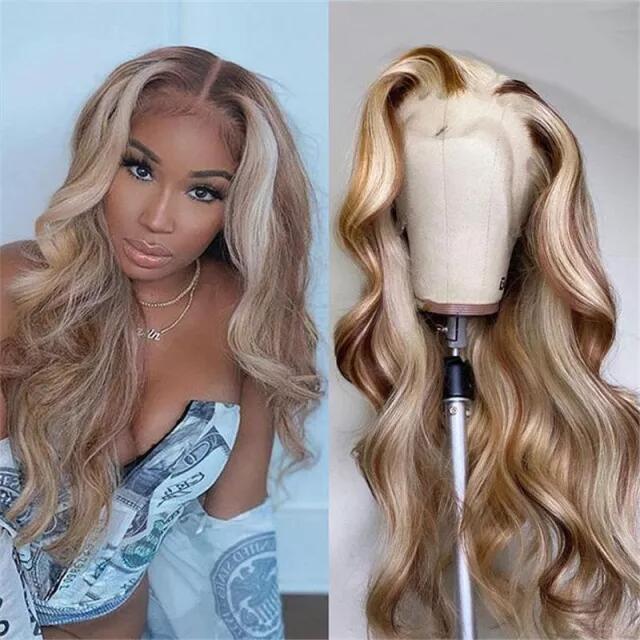 613/30 Highlights Virgin Brazilian Body Wave Human Hair 13X4 Hd Lace Front Wig For Black Women