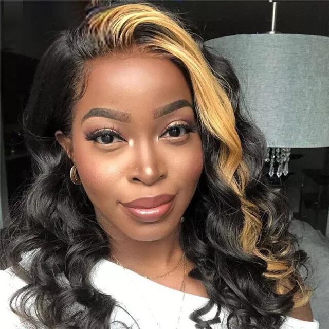 Skunk Stripe Lace Wigs Body Wave Lace Front Wig Peruvian Remy Hair Bob Wig 1B #27 Honey Blonde Colored Human Hair Wigs For Women Highlight Closure Wig