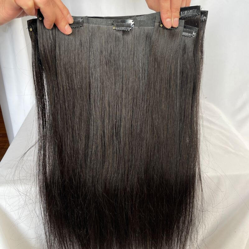 Straight Tape Clips Hair Extensions 100% Peruvian Human Raw Adhesive Double Siding Clips Remy Hair 120g