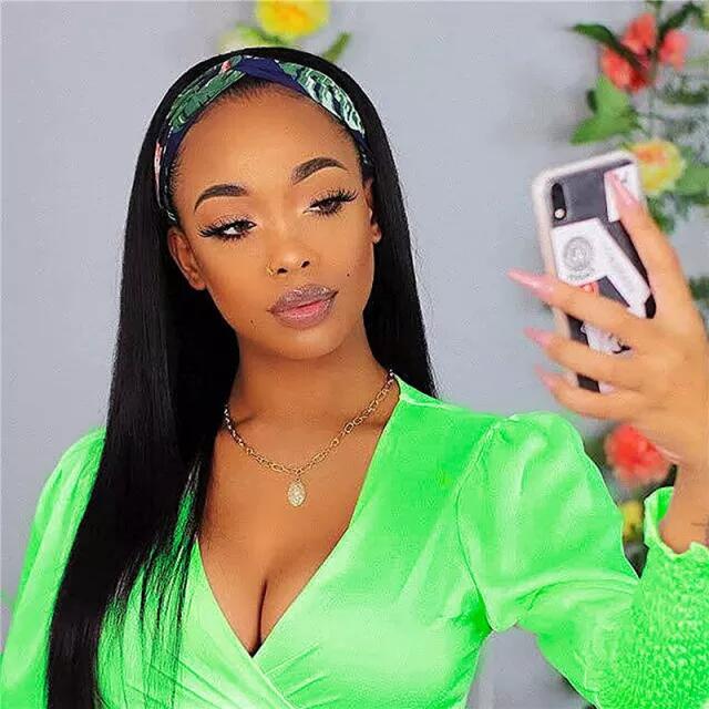 Headband Wig Straight Human Hair None Lace Front Wigs for Black Women Machine Made Wigs Natural Color High Temperature Hair
