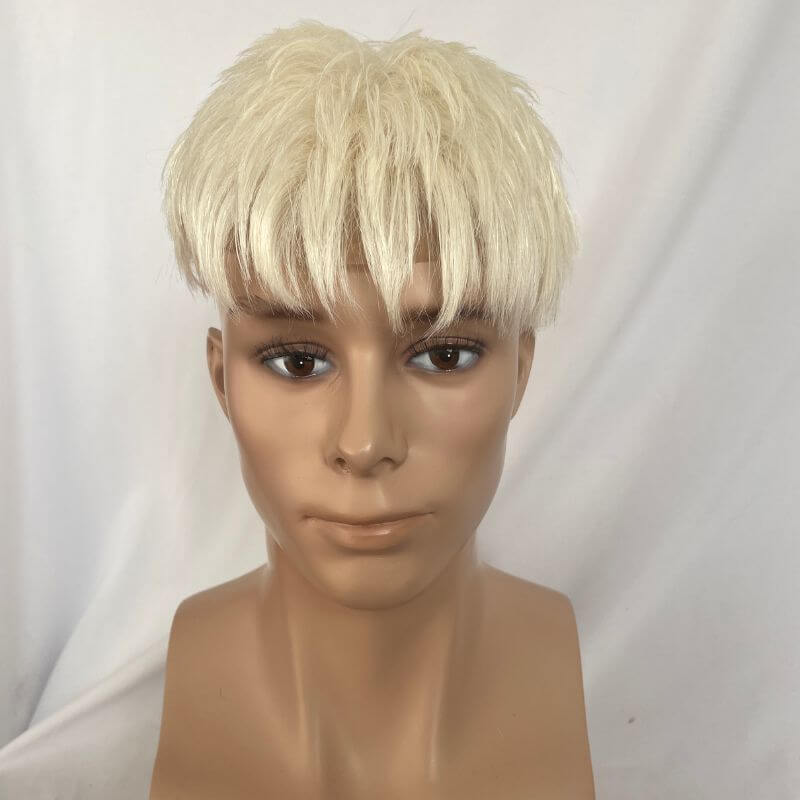 Cut Hairstyle Human Hair Piece Wigs Toupee for Men Hair Replacement System Human Hair Toupee For Men Natural Lace Front with Skin 10x8 Straight 60# Platinum Blonde Color