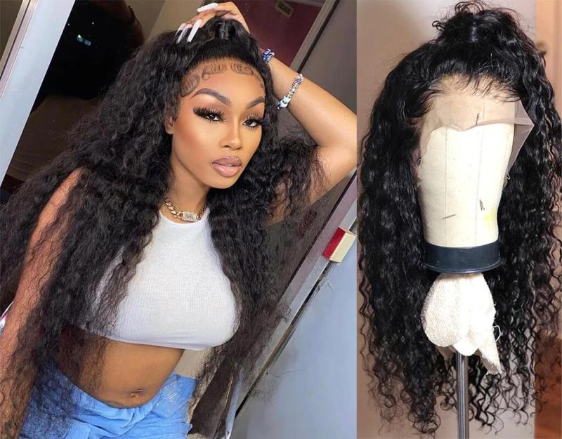 Water Wave 13*4 Lace Frontal Wigs Human Hair Pre Plucked Real Hd Lace Wig 150% Density 13X6 Lace Front Wigs Natural Black Water Wave Human Hair Wig With Baby Hair