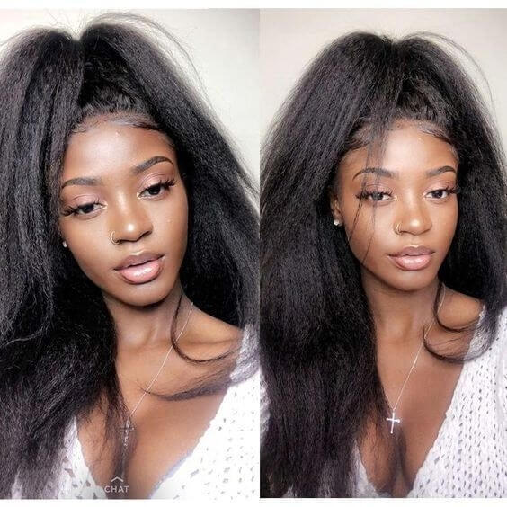 Kinky Straight Human Hair Wigs HD Swiss Transparent Lace Front Human Hair Wigs Peruvian Pre Plucked 13x4 Lace Front Wigs For Black Women Glueless Remy