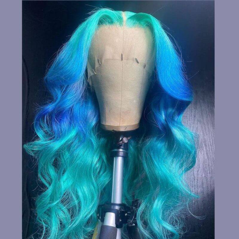 Body Wave Blue Ombre Lace Front Wig Brazilian Remy Wavy Colored Human Hair Wigs For Women 150%