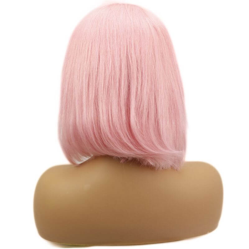 Light Pink Bob Colored 13x4 lace Front Wigs Human Hair Wigs Transparent Peruvian Remy Short Bob Lace Front Wigs Pre plucked  Wig 150%