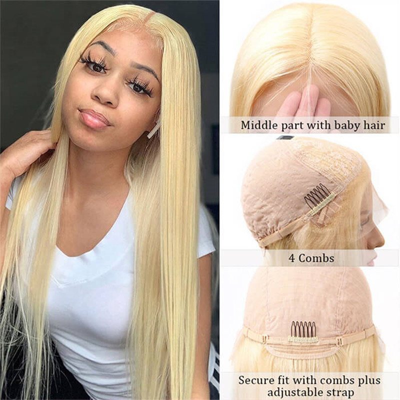 613 Honey Blonde 13X4 Lace Front Wig  T Part Lace Wig Straight Human Hair Transparent Lace Wig For Black Women