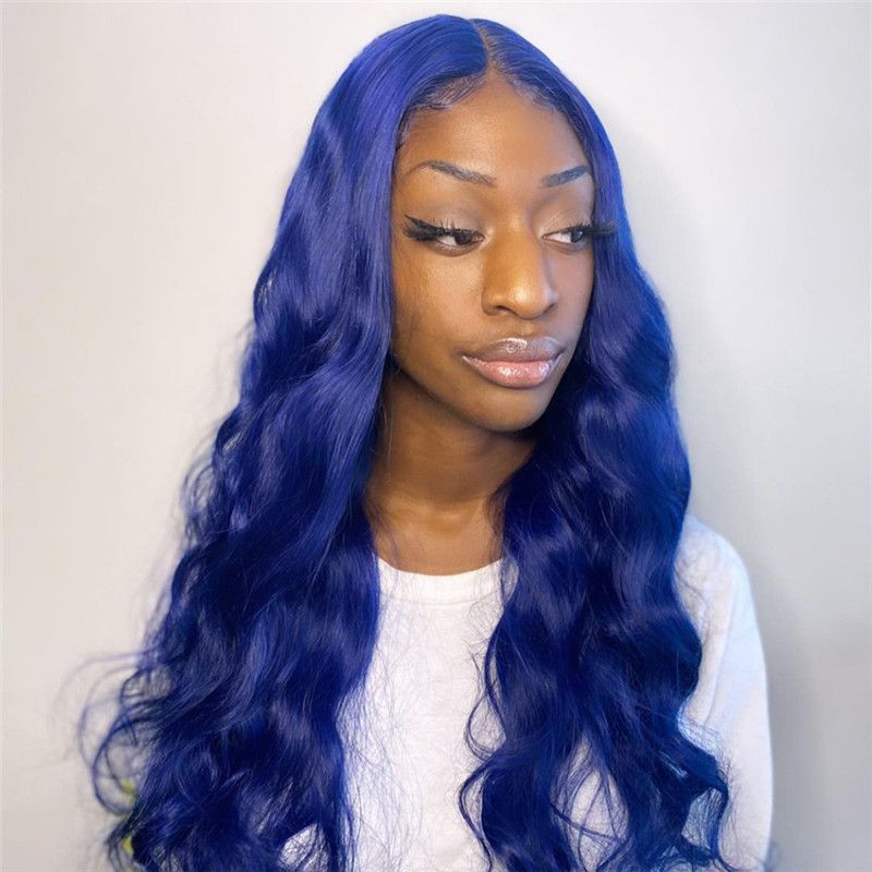 Straight Blue Lace Front Human Hair Wigs For Black Women 150% Density  Remy Malaysian Lace Frontal Wigs Pre Plucked Closure Wig