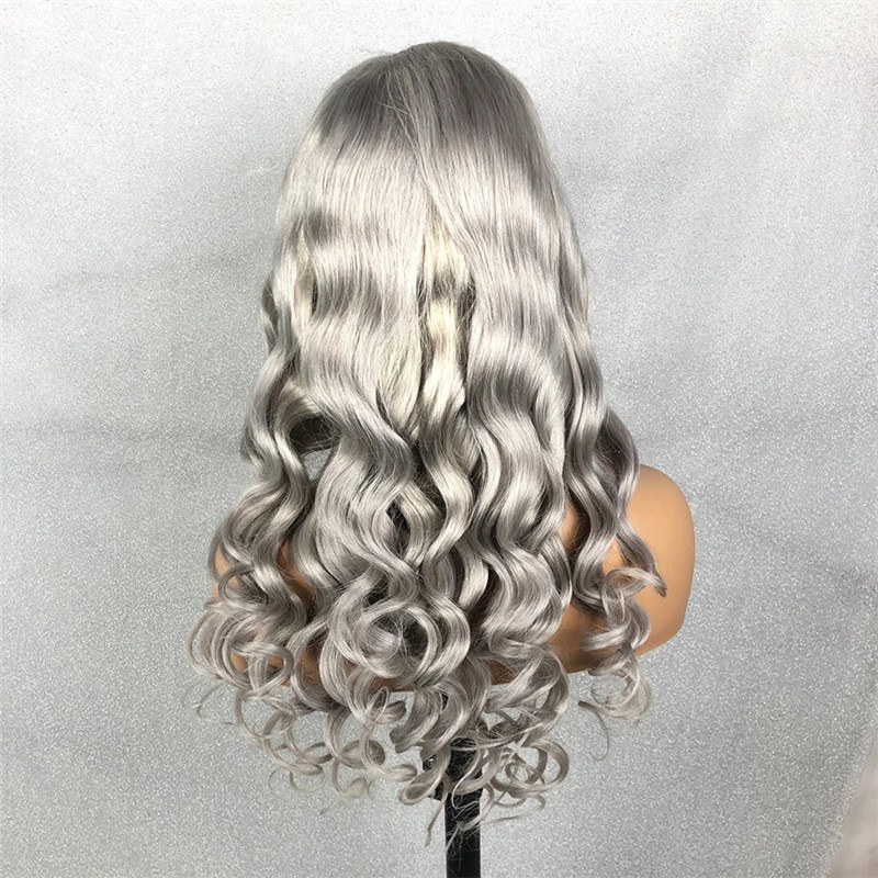 Brazilian Remy Hair Grey Human Hair Wig Body Wave Lace Front Human Hair Wigs For Women With Pre Plucked Transparent Closure Wig