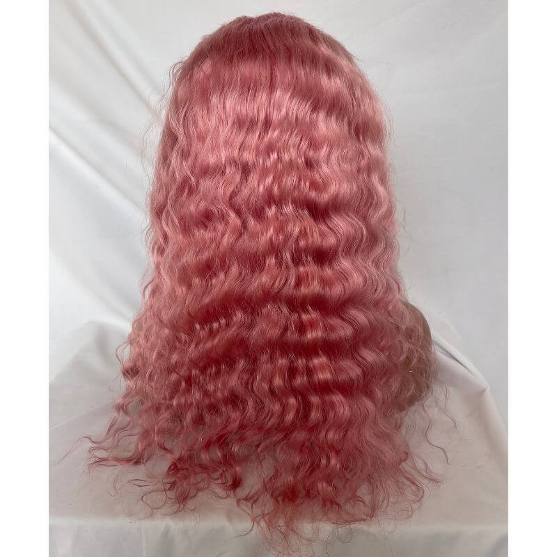 Deep Wave Light Pink Colored Lace Front Human Hair Wigs Lace Front Wig Brazilian Curly Wig Pre Plucked Pwigs