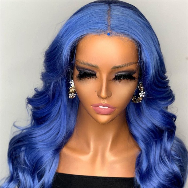 Straight Blue Lace Front Human Hair Wigs For Black Women 150% Density  Remy Malaysian Lace Frontal Wigs Pre Plucked Closure Wig