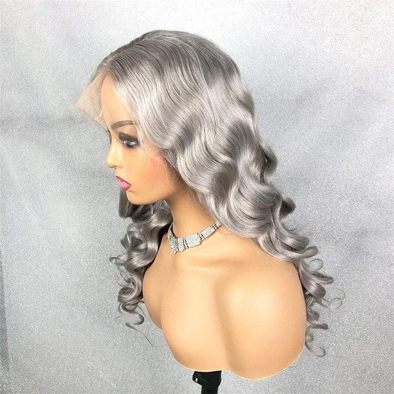 Brazilian Remy Hair Grey Human Hair Wig Body Wave Lace Front Human Hair Wigs For Women With Pre Plucked Transparent Closure Wig