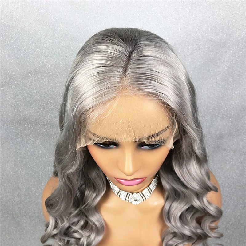 Brazilian Remy Hair Grey Human Hair Wig Body Wave Lace Front Human Hair Wigs For Women With Pre Plucked Transparent Closure Wig