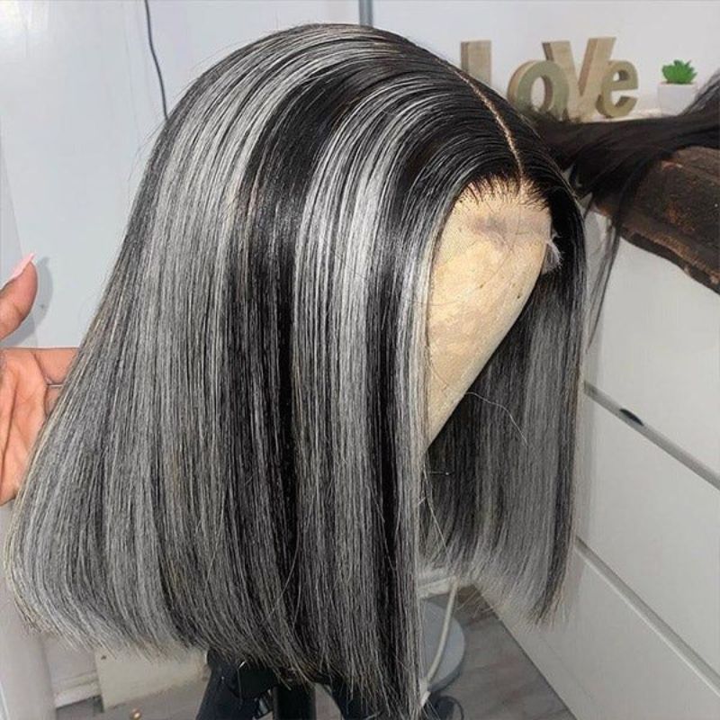Peruvian Human Hair Wigs For Women Black Highlight  Pink Bob Wig Lace Front Ombre Human Hair Wig Preplucked