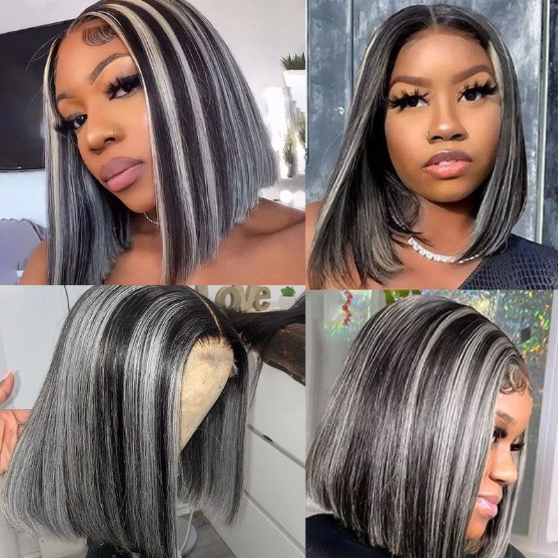 Human Hair Wigs For Women Black Highlight Grey Bob Wig Lace Front Wigs Ombre Human Hair Wig Preplucked