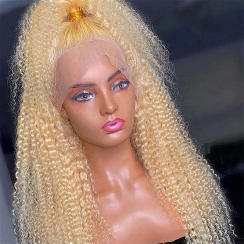 613 Blonde Kinky Curly Lace Wigs  Hd Lace Front Wigs 100% Human Hair Wigs 180% Density Pre Plucked