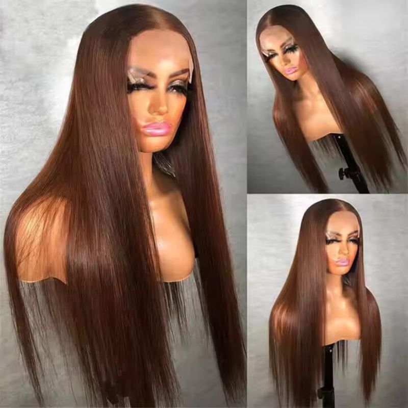 13x4 Lace Front Human Hair Wigs Chocolate Ombre Brown Red Pre Plucked Natural Hairline Straight Body Wave Lace Wig 150% Density Brazilian Remy Hair Wigs