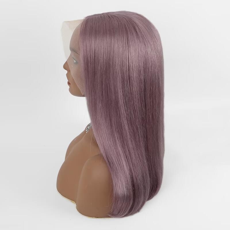 Ash Purple Straight Bob Cut Lace Wig Human Hair Wigs Brazilian Remy Pre Plucked Bob Wig Transparent Lace Wigs Glueless Colored Wigs