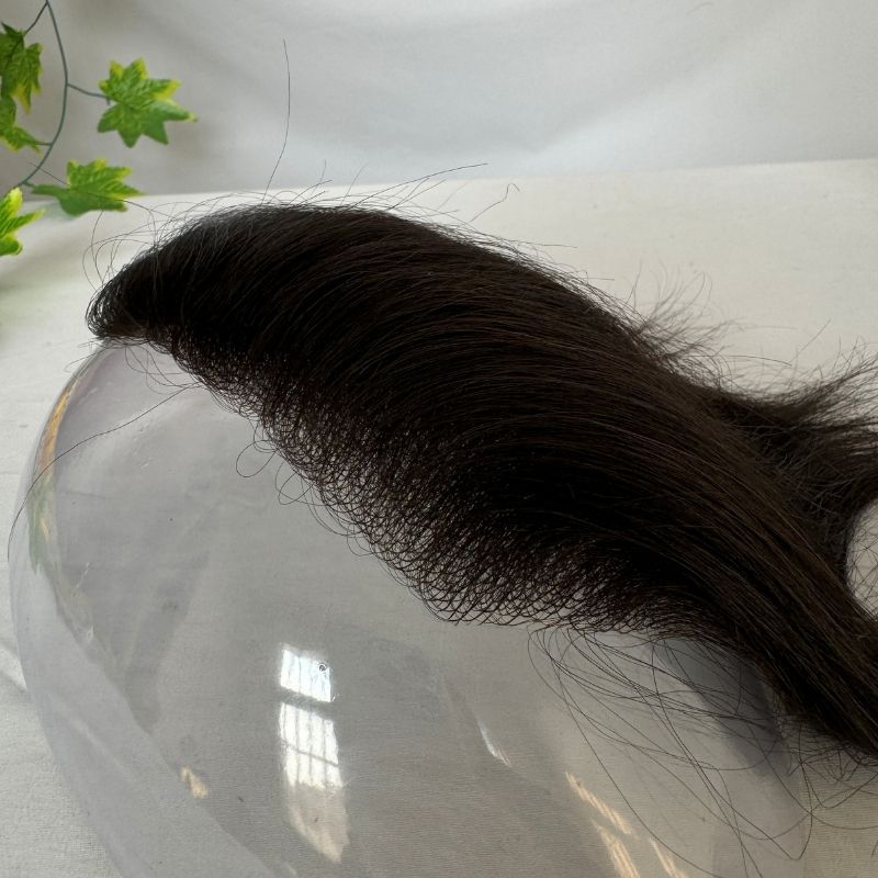 Men's V Loop Frontal Toupee PU Human Hair Hairline 100% Real Human Hair  Male Replacement  1B Natural Black Hair Patch