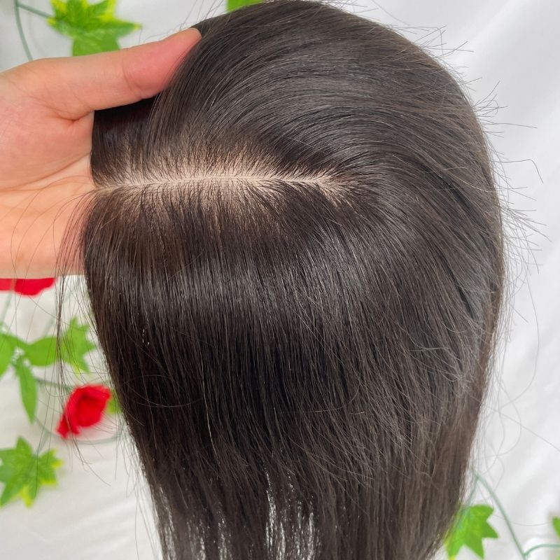 Natural Black Silk Base Human Hair Topper With Clips In Silk Top Virgin European Hair Toupee for Women Hairpiece 13X15cm Silk Base Closure Toupee for Woman