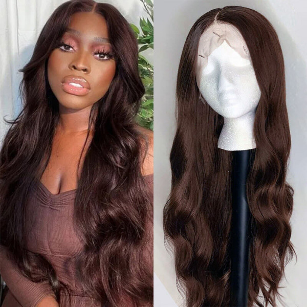 Benita Chocolate Brown Color （#4） Human Hair Straight and Wave Lace Front Wig 180% 200% Density