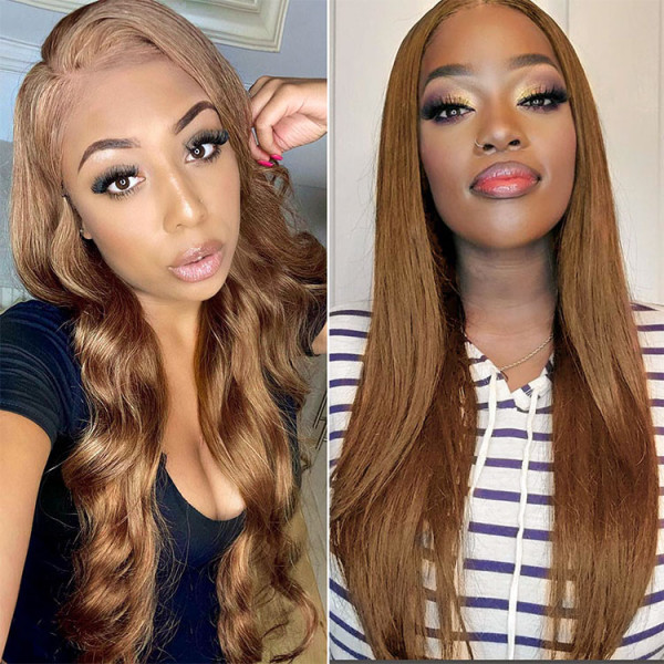 Benita  Ash Brown ( #8) Color Straight and Body Wave Vrigin Human Hair Transparent Lace Front Wig 180% 200% Density