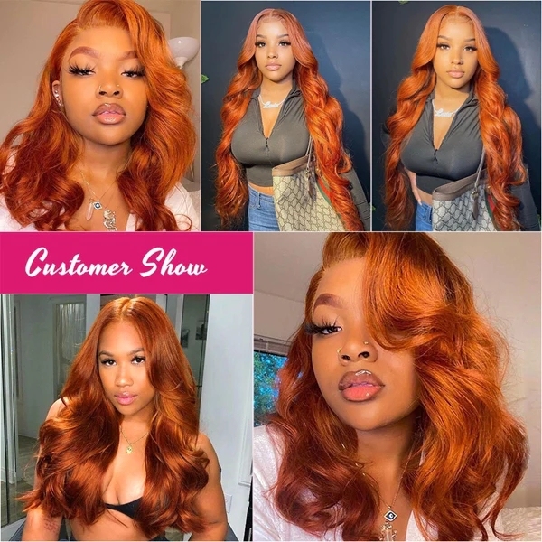 Benita Hair Quality Virgin Human Hair Gluless 13x4 13x6 Transparent Lace Front Wig Ginger Color For Straight and Body Wave Hair in180% 200% 250% Density