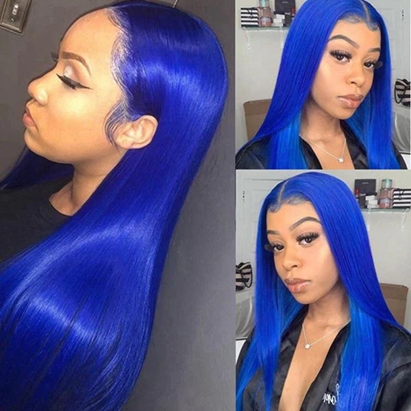 Benita Hair Blue Color 13x4 13x6 Transparent Color Lace Front Wig Of Straight hair and Body Wave in 180% 200% 250% High Density