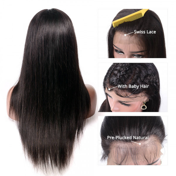 Benita Glueless Human Hair Straight Natural Black Pre-plucked 13x4 Lace Front Hair Wig (150%, 180%, 200%)