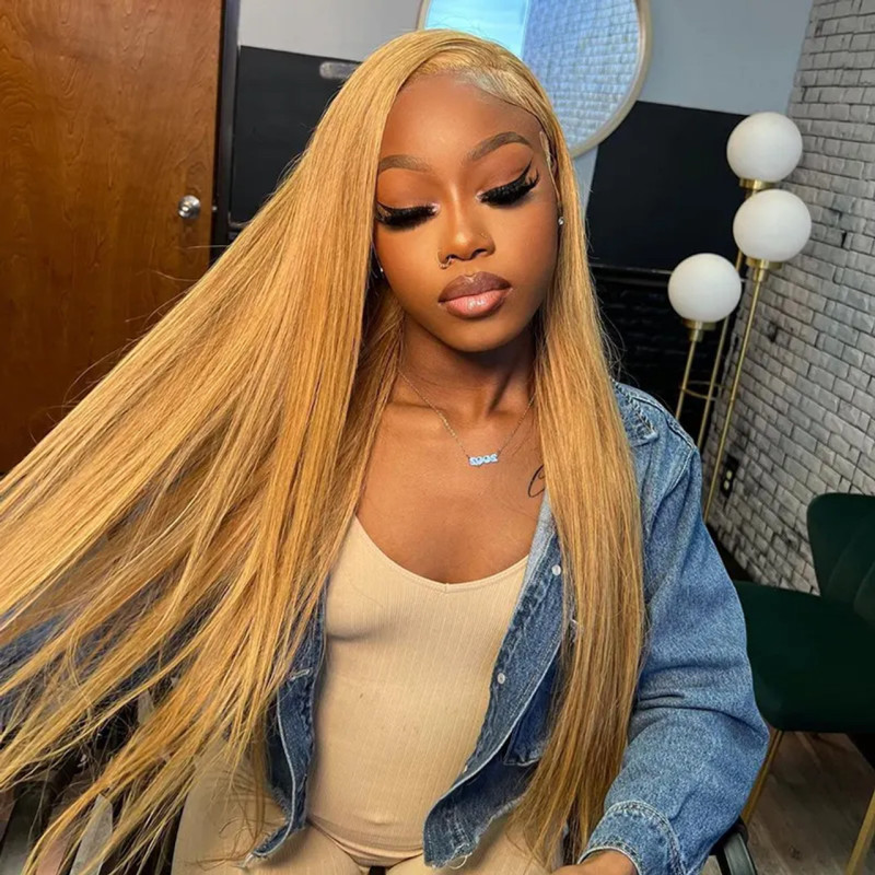 Benita  Honey Blonde (#27) 13x4 / 13x6 Virgin Human Hair Transparent Lace Frontal Wig Straight / Body Wave 180% 200% 250% Density