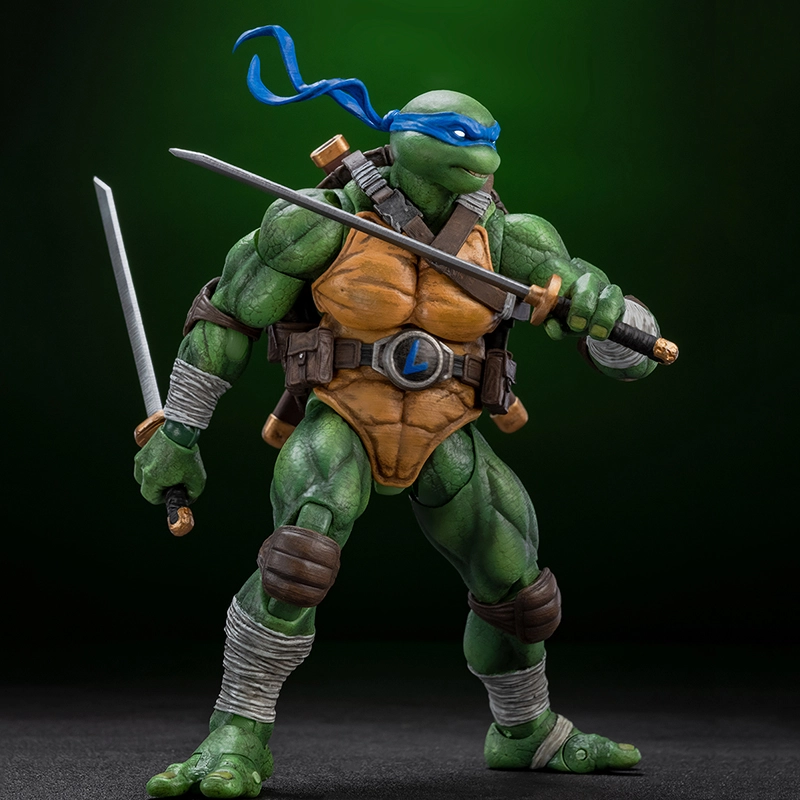Leonardo of the Teenage Mutant Ninja Turtles takes his weapon and prepares for battle.