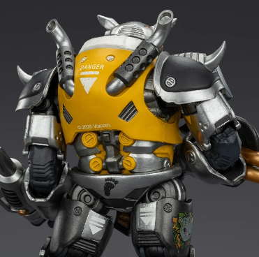 The back logo of Joytoy TMNT Mighty Rocksteady features the