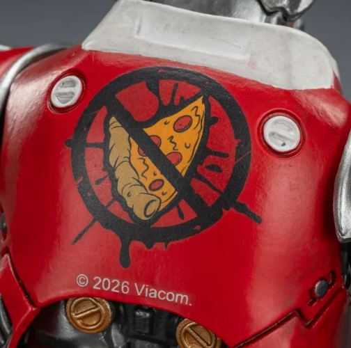 The back of the Joytoy TMNT Super Bebop is prohibited from having a pizza logo.