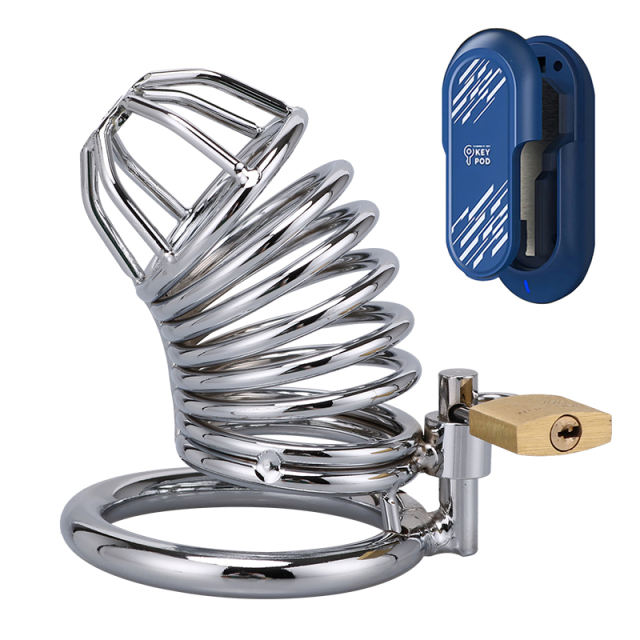 RUNYU-Stainless Steels Chastity Cage & QIUI Keypod