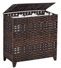 CHERISHGARD Laundry Hamper 135L Handwoven Rattan Laundry Basket with Lid & Heightened Feet 3 Removable Liner Bags 26x13x26 Inches