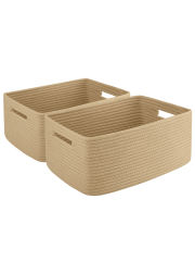 CHERISHGARD Cotton Storage Basket 2 Pieces 22L, 15.75"x11.81"x7.08" , Woven Storage Basket, Durable Cotton Rope Material, Multi-Functional Storage for Living Room Bedroom Bathroom