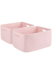 CHERISHGARD Cotton Storage Basket 2 Pieces 22L, 15.75"x11.81"x7.08" , Woven Storage Basket, Durable Cotton Rope Material, Multi-Functional Storage for Living Room Bedroom Bathroom
